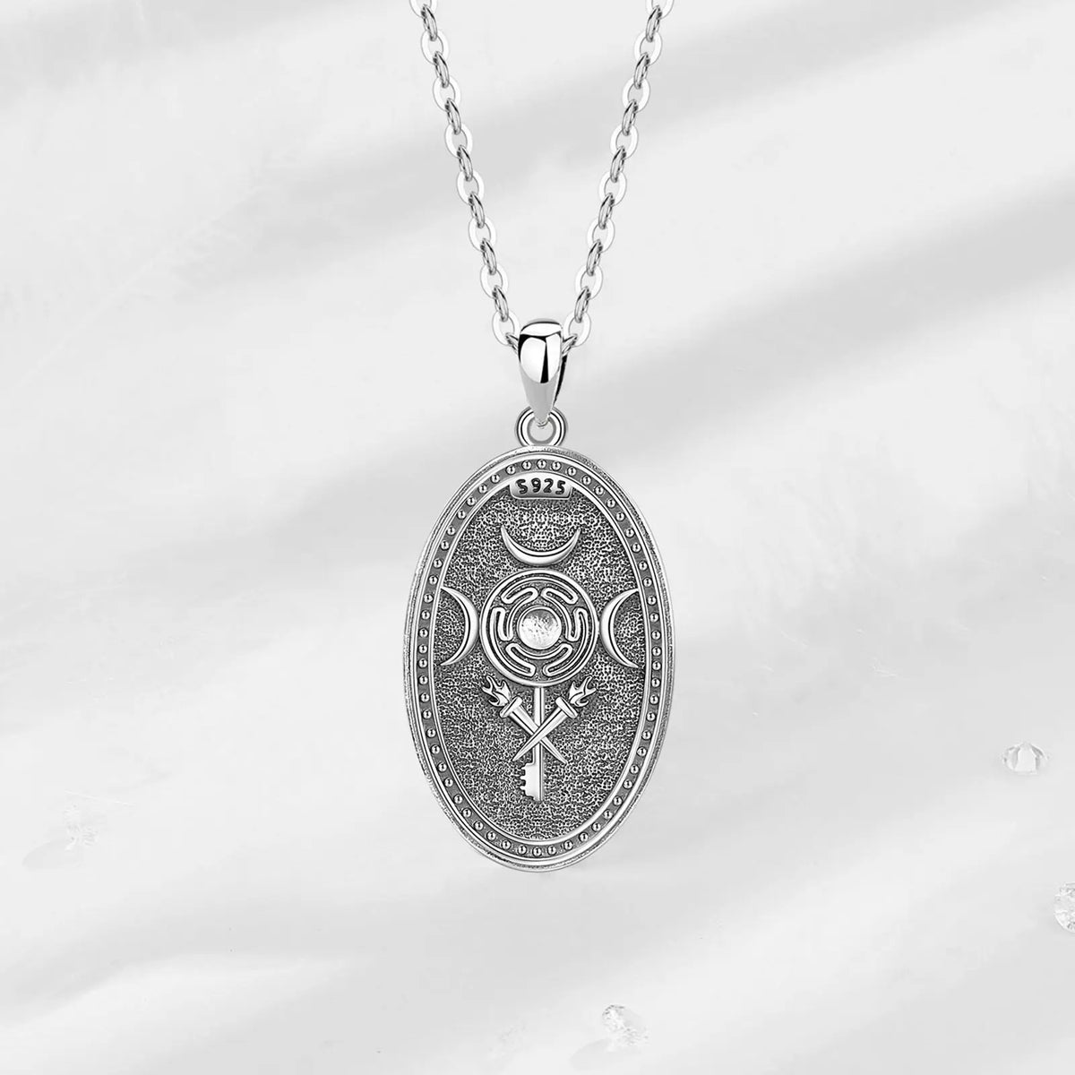 Triple Moon Goddess Sterling Silver Necklace