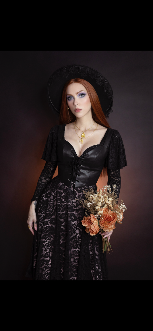 Tempest - Illusion Lace Dress with Vegan Leather Faux Corset
