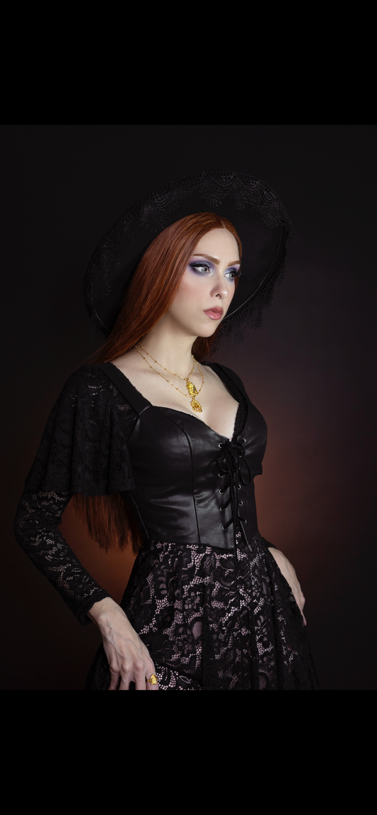 Tempest - Illusion Lace Dress with Vegan Leather Faux Corset