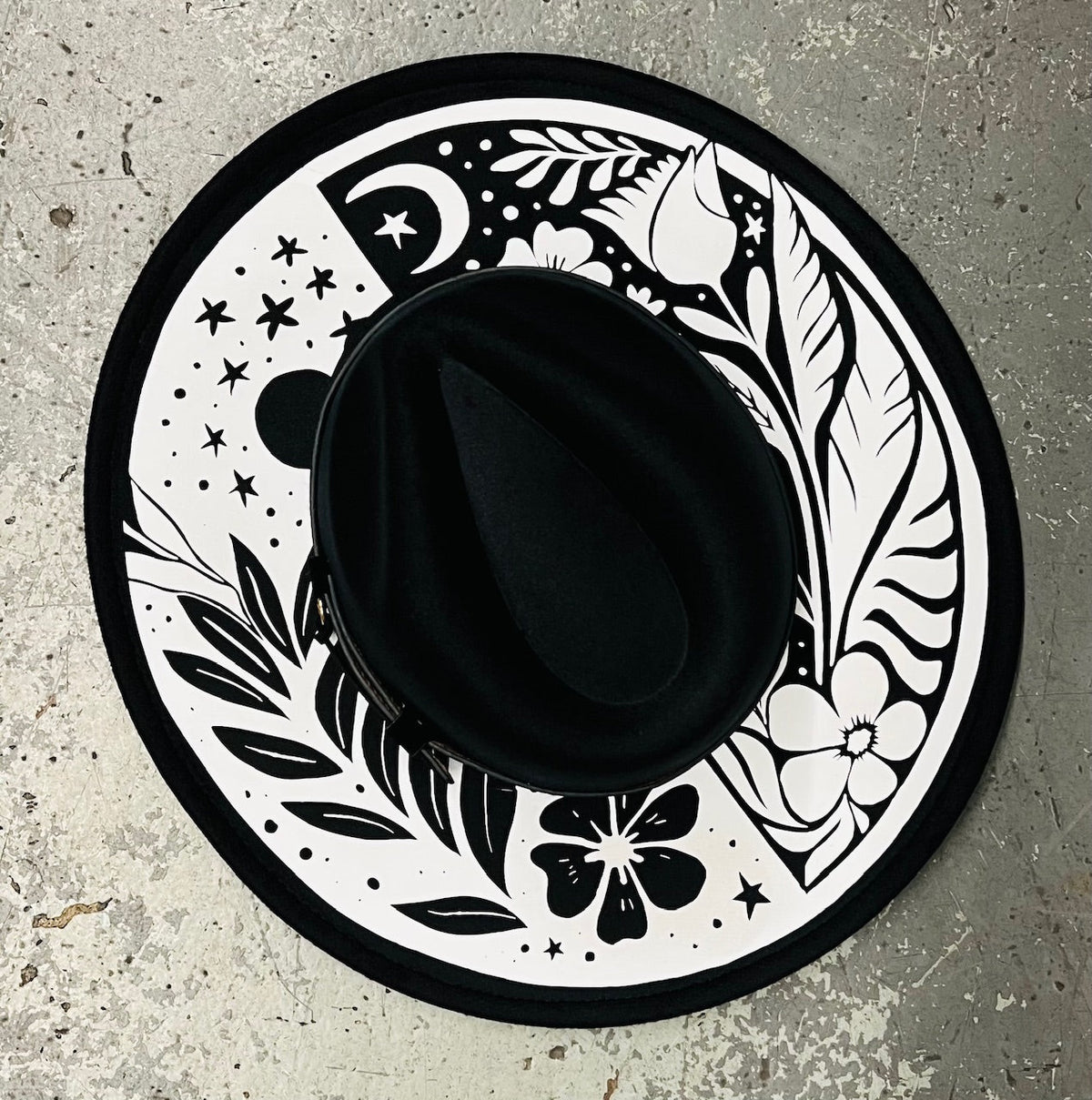 Vegan Felt Wide Brim Hat - XL Brim - Night and Day Floral
