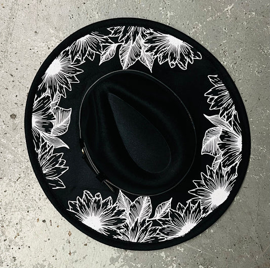 Vegan Felt Wide Brim Hat - XL Brim - Sunflowers