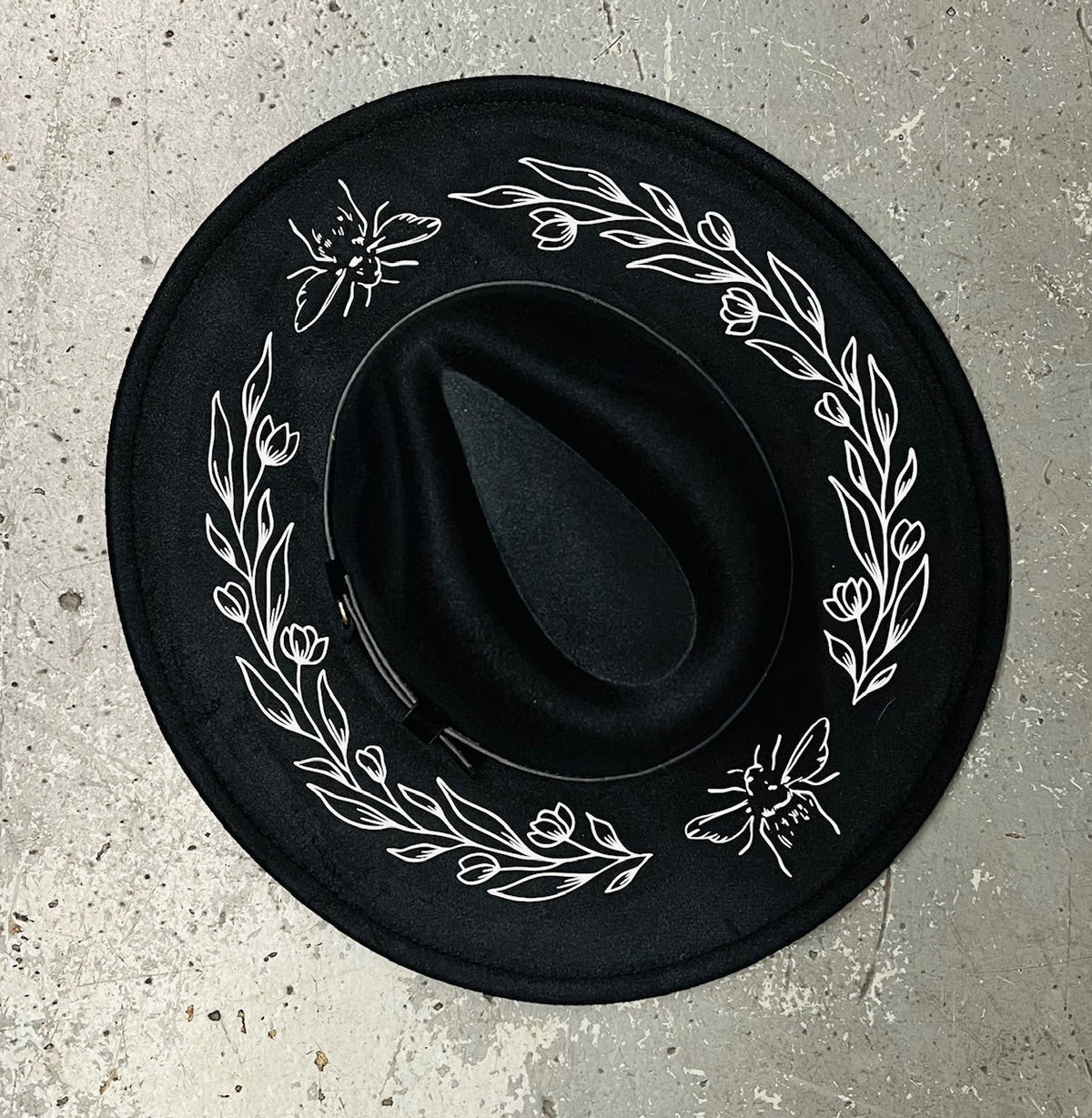 Vegan Felt Wide Brim Hat - XL Brim - Bee Florals