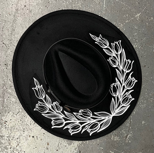 Vegan Felt Wide Brim Hat - XL Brim - Tulips
