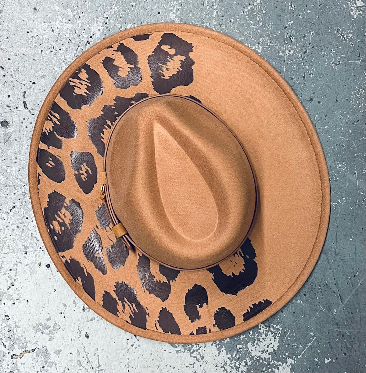Vegan Felt Wide Brim Hat - XL Brim - Caramel - Leopard