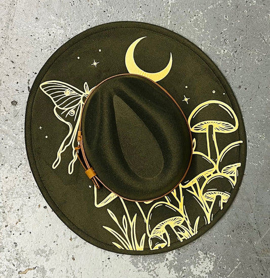 Vegan Felt Wide Brim Hat - XL Brim - Olive - Luna Mushrooms