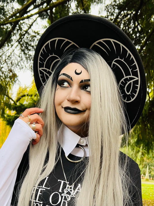 Vegan Felt Wide Brim Hat - XL Brim - "Curly Horns"