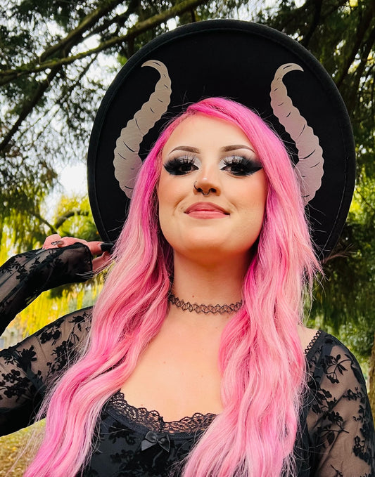 Vegan Felt Wide Brim Hat - XL Brim - "Villain Horns"