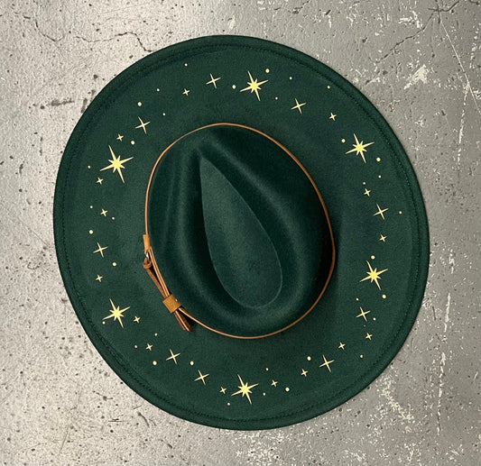 Vegan Felt Hat - XL Brim - Emerald - Starry Night