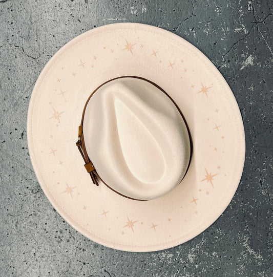 Vegan Felt Hat - XL Brim - Cream - Starry Night