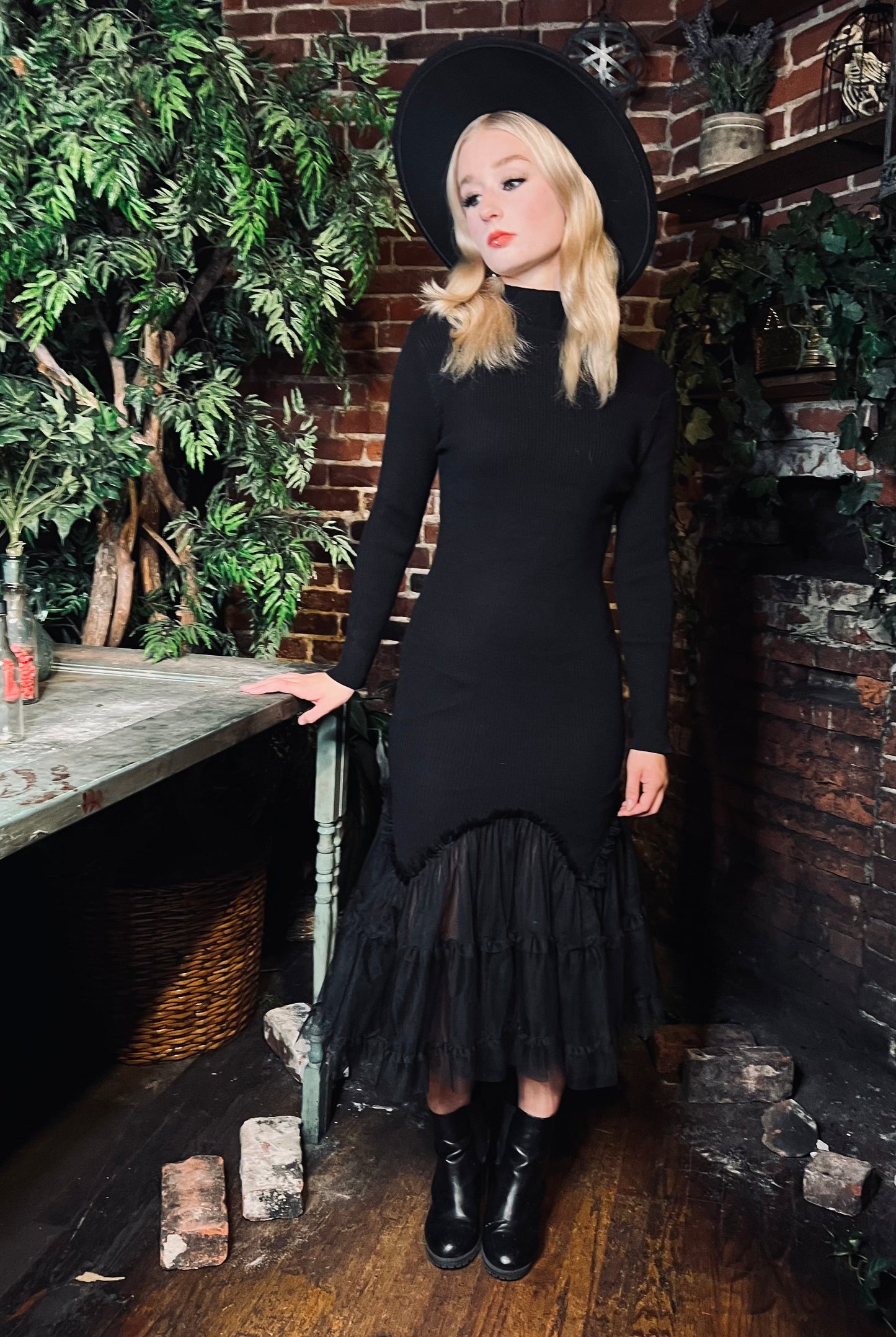 Beatrix - Curve Hugging Sweater Dress with Dreary Flared Hem - READY TO SHIP