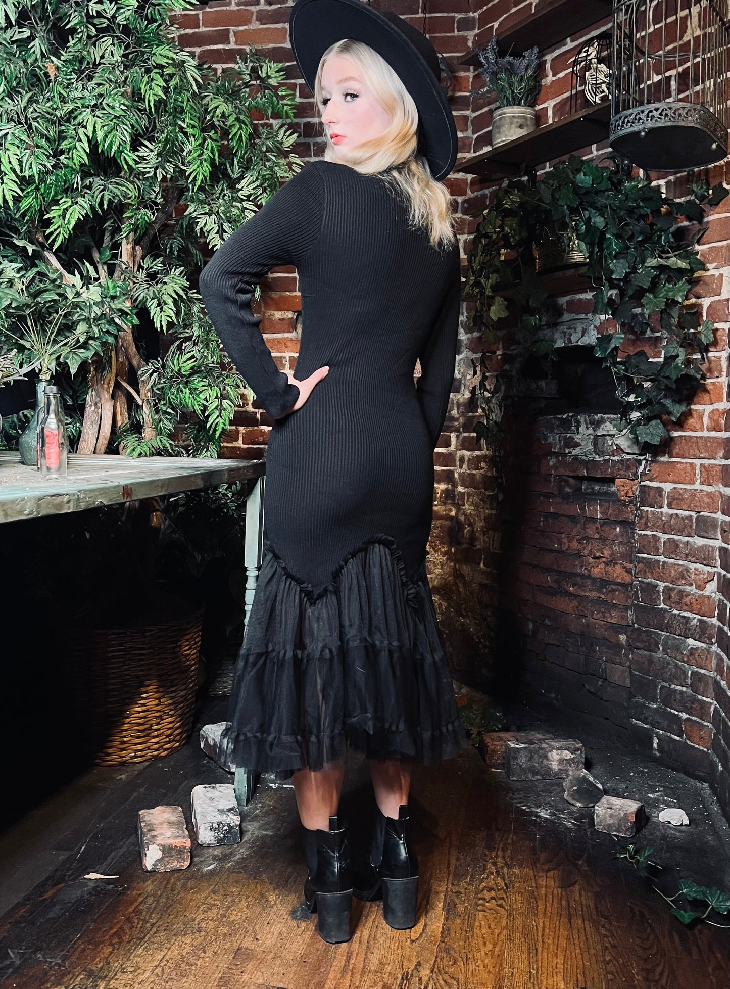 Beatrix - Curve Hugging Sweater Dress with Dreary Flared Hem - READY TO SHIP