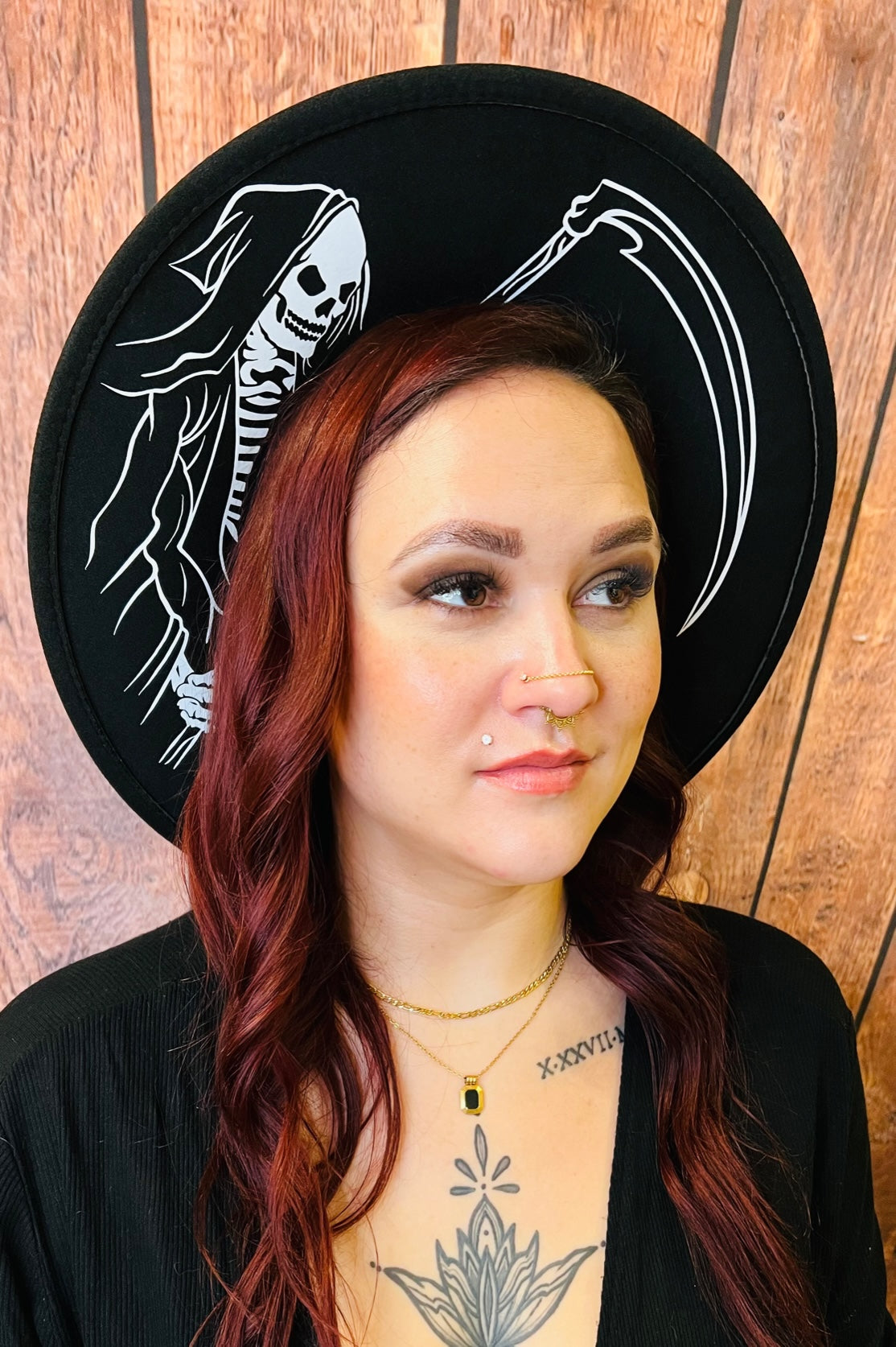 Vegan Felt Wide Brim Hat - XL Brim - "Grim Reaper"