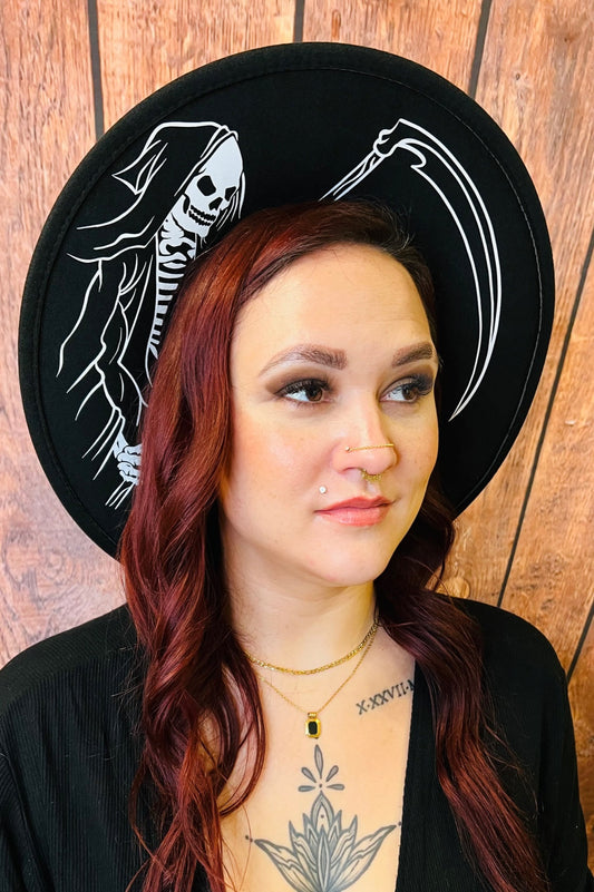 Vegan Felt Wide Brim Hat - XL Brim - "Grim Reaper"