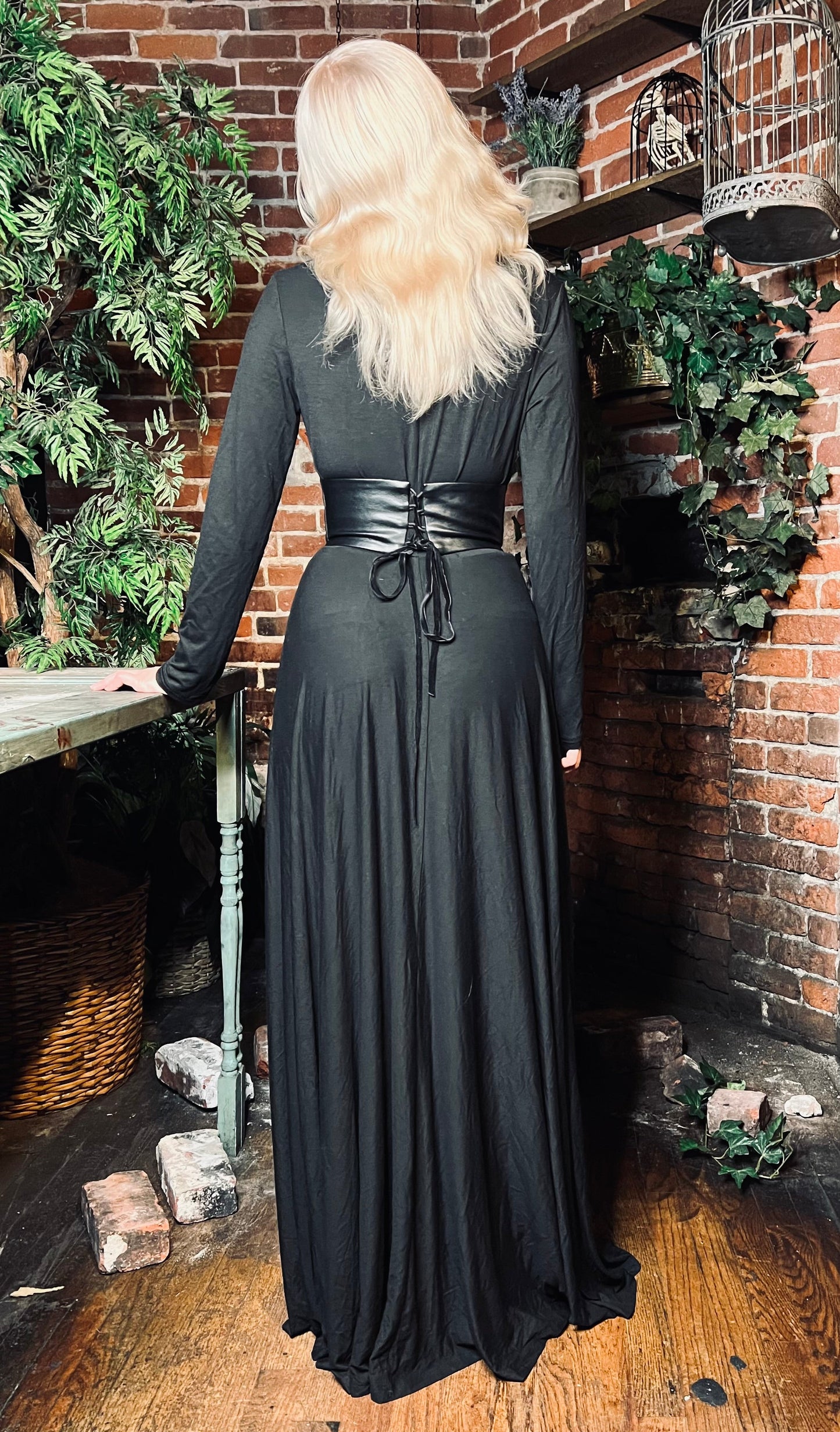 Blair - Jersey Maxi Dress with Vegan Leather Corset Waist - READY TO SHIP