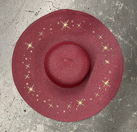 Floppy Sun Hat - XL Brim - Starry Night - Burgundy