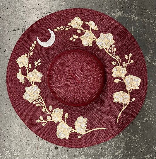 Floppy Sun Hat - XL Brim - Orchids- Burgundy