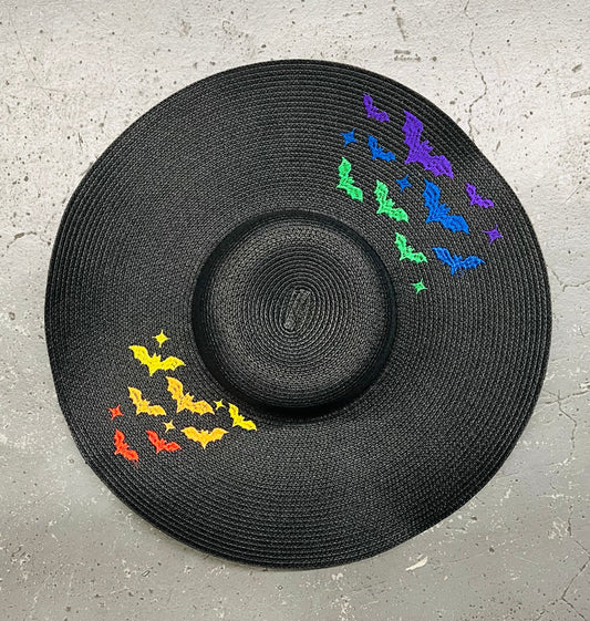 Floppy Sun Hat - XL Brim - Rainbow Bats