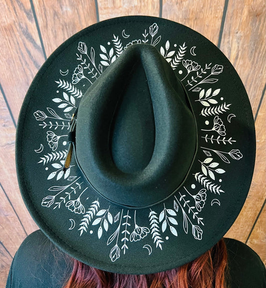 Vegan Felt Wide Brim Hat - XL Brim - "Botanicals"