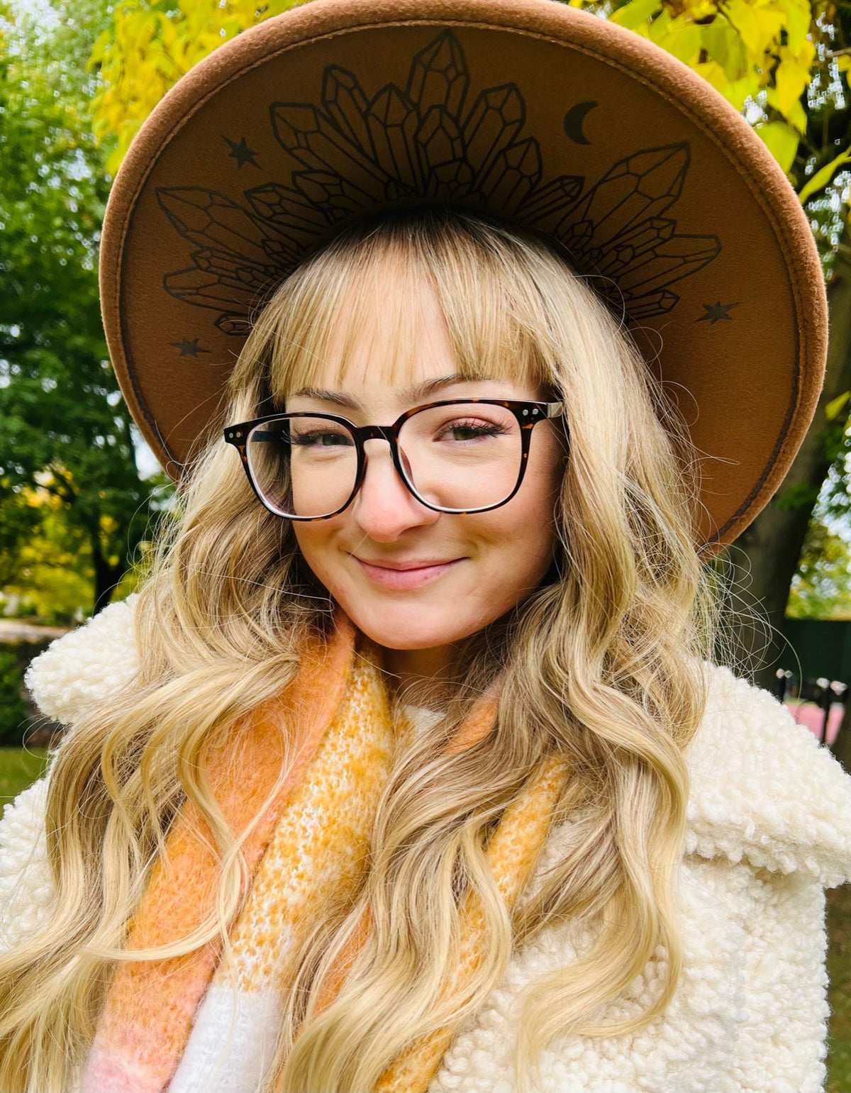 Fox & Fable - Vegan Felt Wide Brim Hat - XL Brim - Caramel - Moonlight Crystals