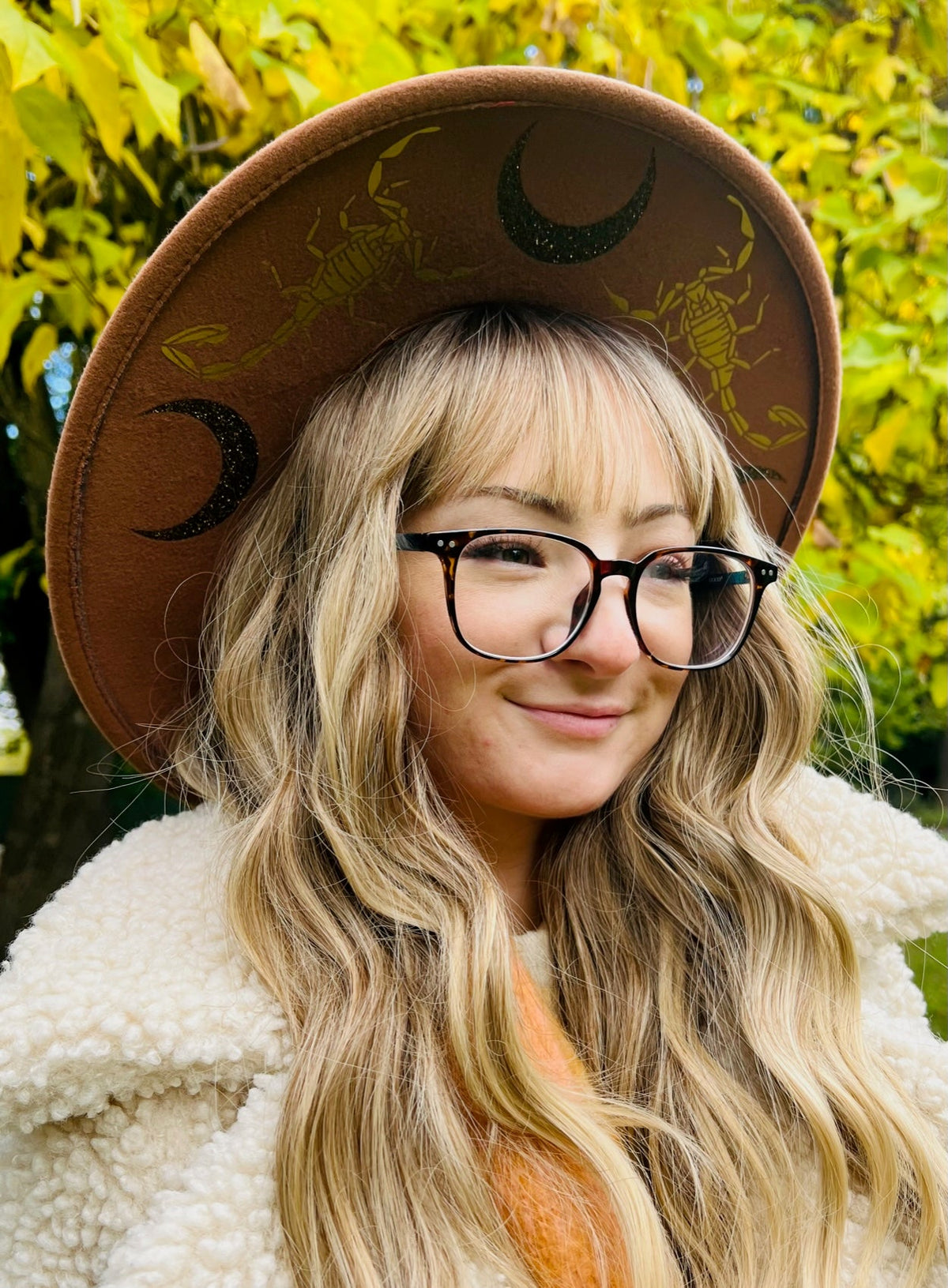 Fox & Fable - Vegan Felt Wide Brim Hat - XL Brim - Caramel - Scorpion Moon
