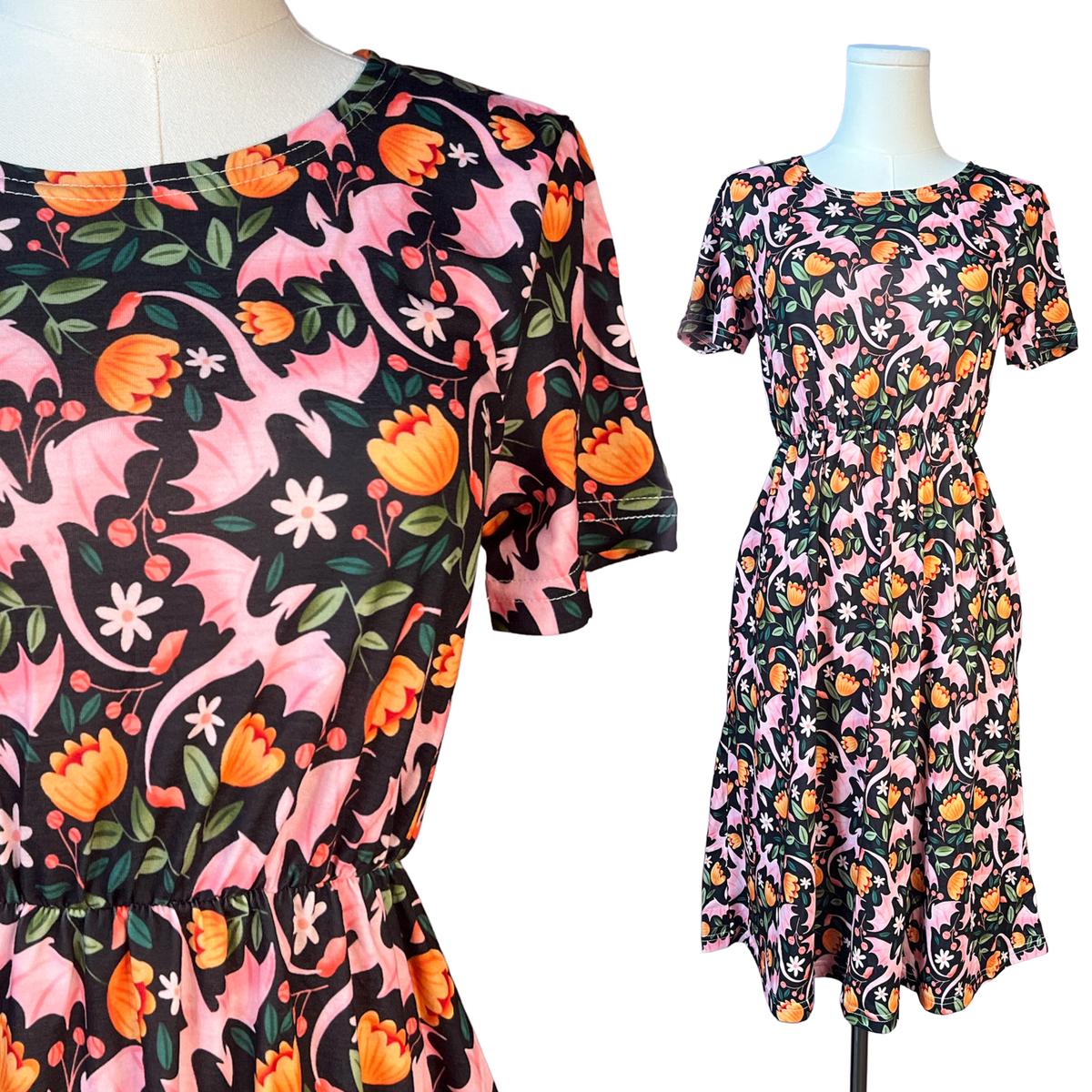 T-shirt Dress - Floral Dragon