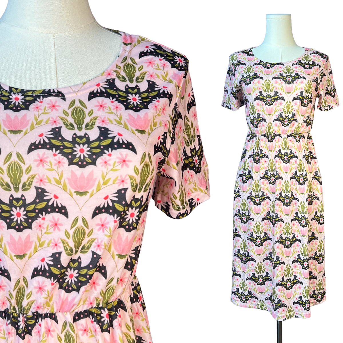 T-shirt Dress - Floral Bat Damask