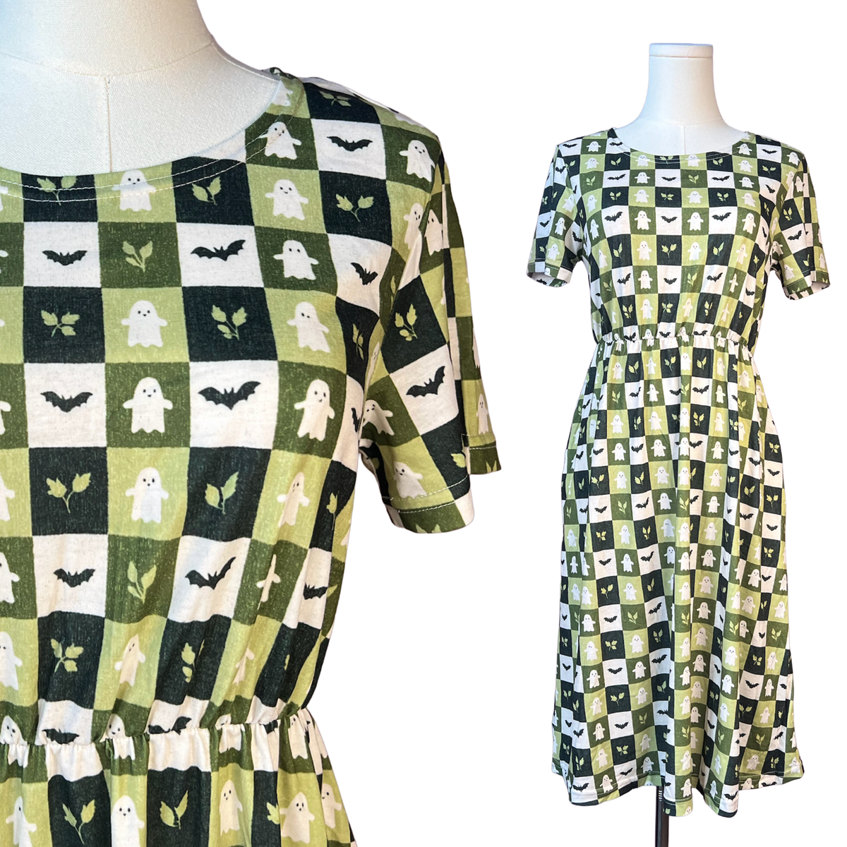 T-shirt Dress - spooky checkerboard
