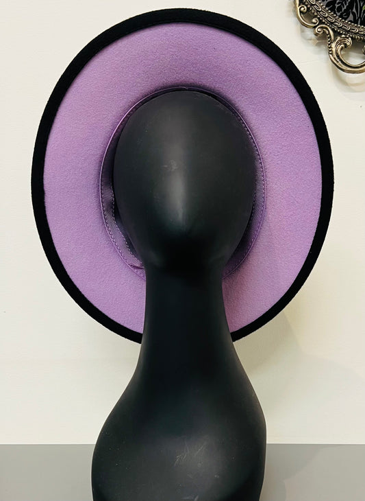 Vegan Felt Wide Brim Hat - 2 tone - Lavender/Black - Plain