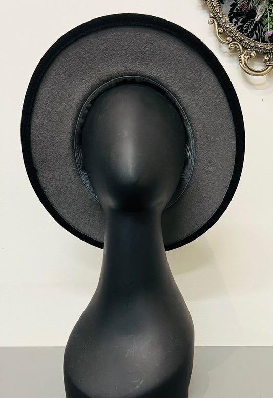 Vegan Felt Wide Brim Hat - 2 tone - Charcoal/Black - Plain