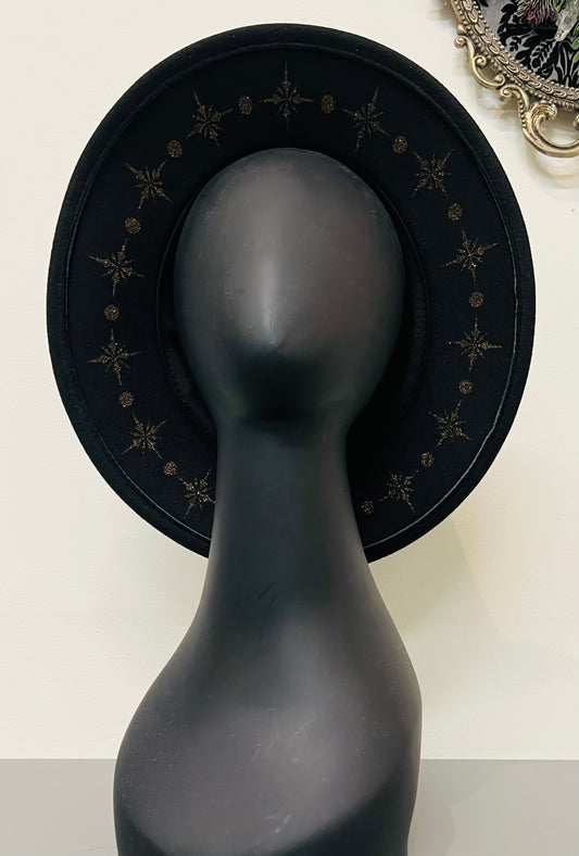 Vegan Felt Hat - Black/Gold Starburst Crown