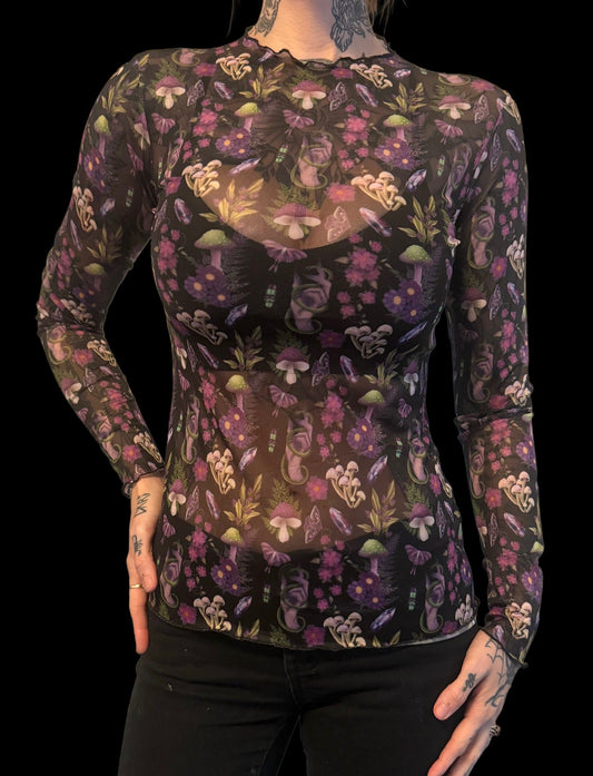Sheer Mesh Top - Mystic Mushrooms