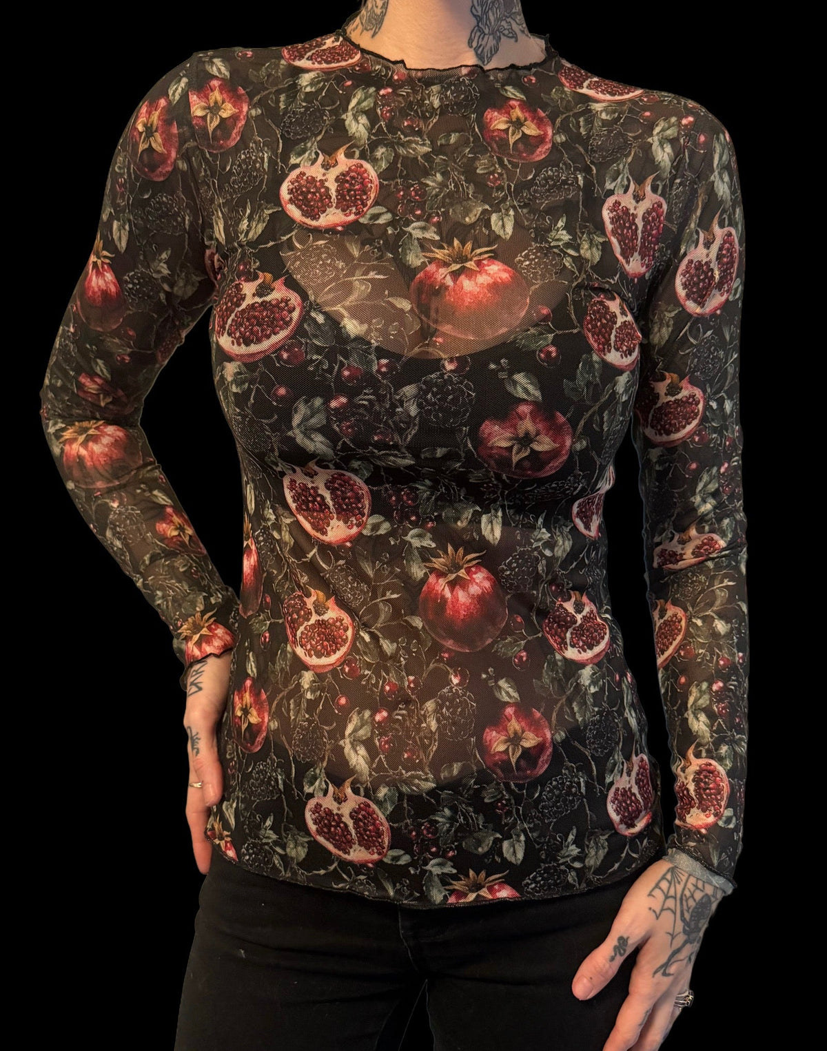 Sheer Mesh Top - Pomegranates
