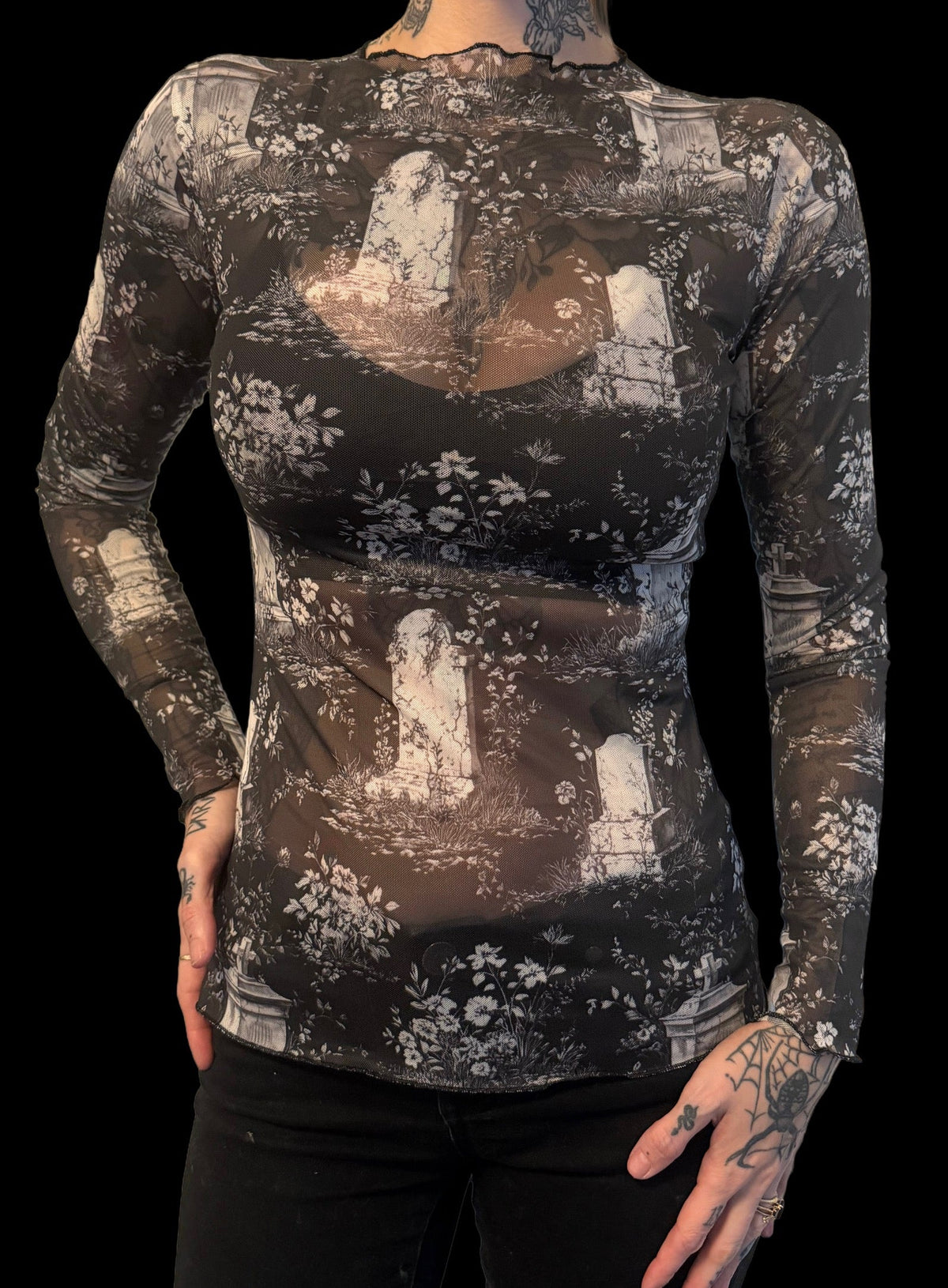 Sheer Mesh Top - Floral Graveyard