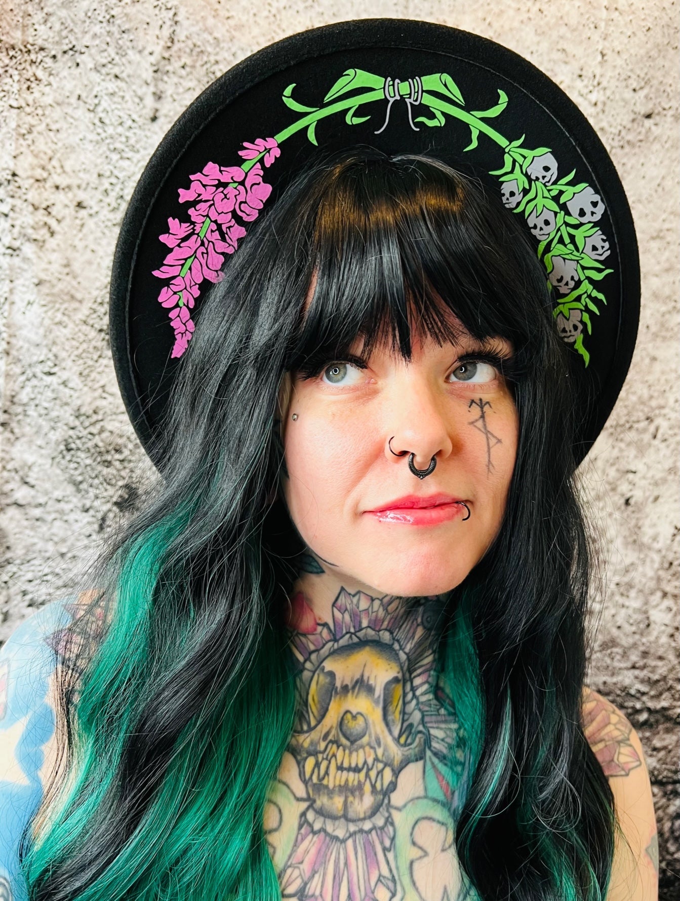 Vegan Felt Wide Brim Hat - "Life & Death of the Snapdragon"
