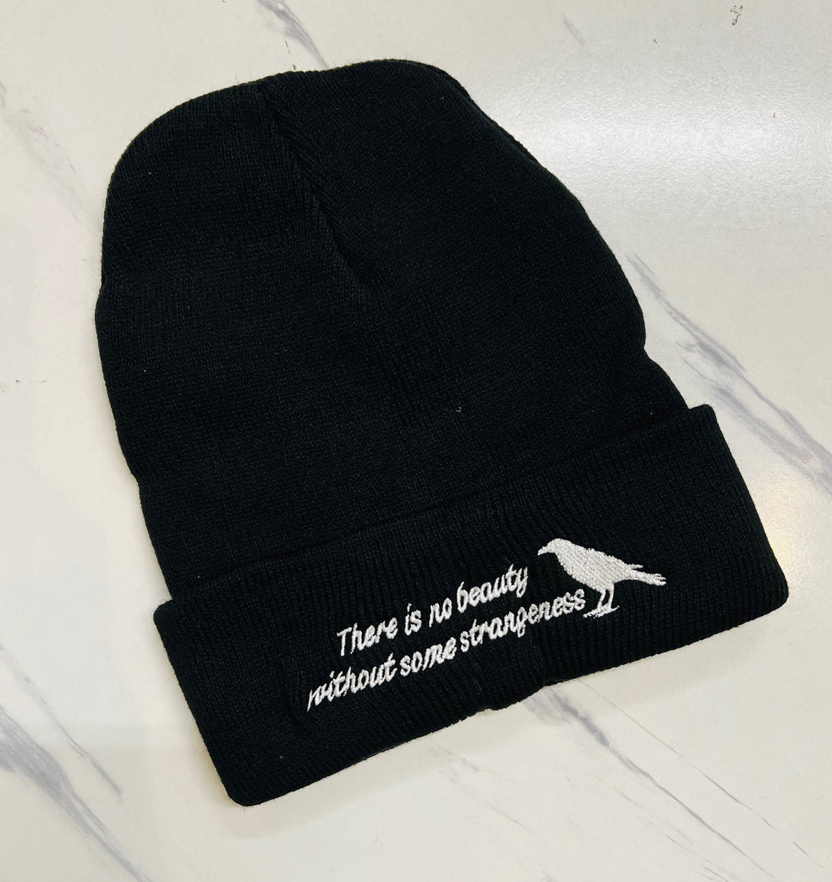 Vegan Beanie - There is no beauty without some strangeness - Poe Quote - READY TO SHIP