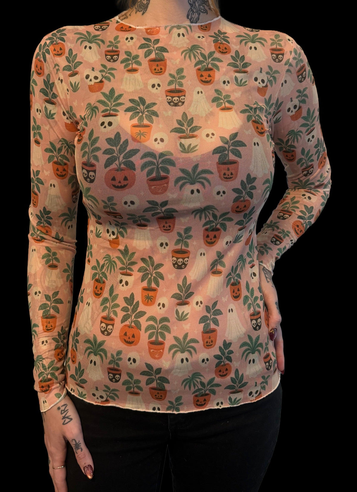 Sheer Mesh Top - Spooky Plants