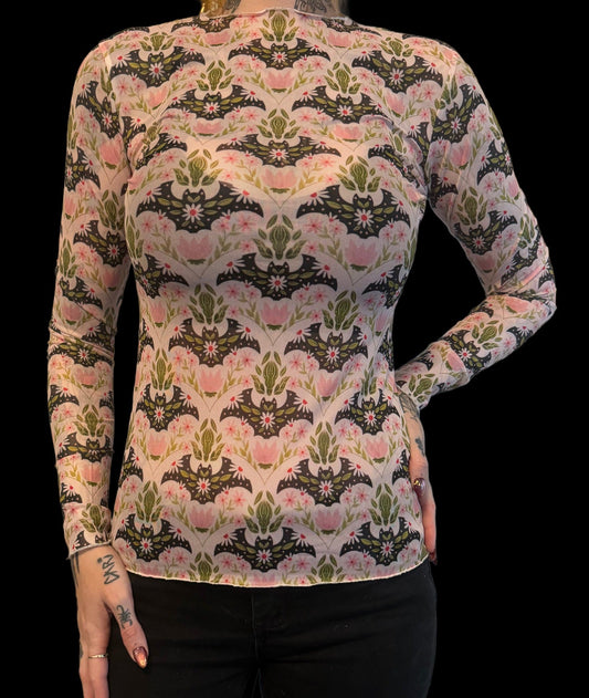 Sheer Mesh Top - Floral Bat Damask