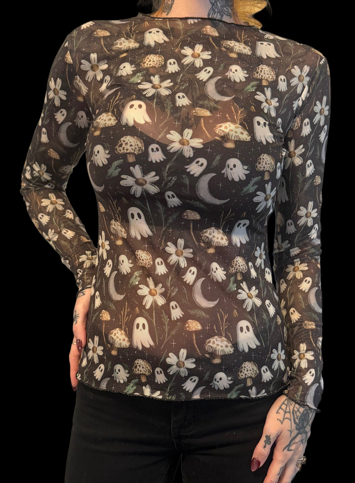 Sheer Mesh Top - Floral Haunting
