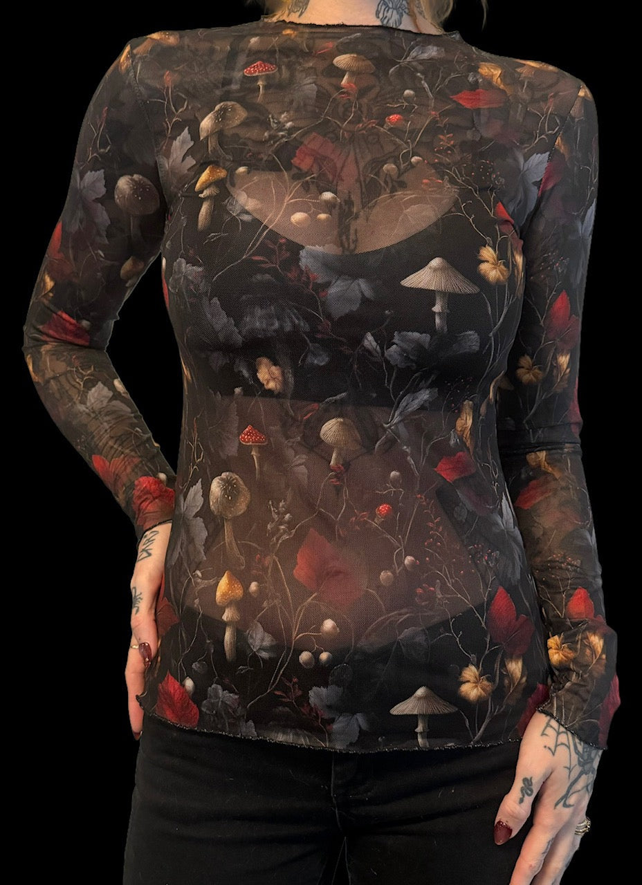 Sheer Mesh Top - Midnight Mushrooms