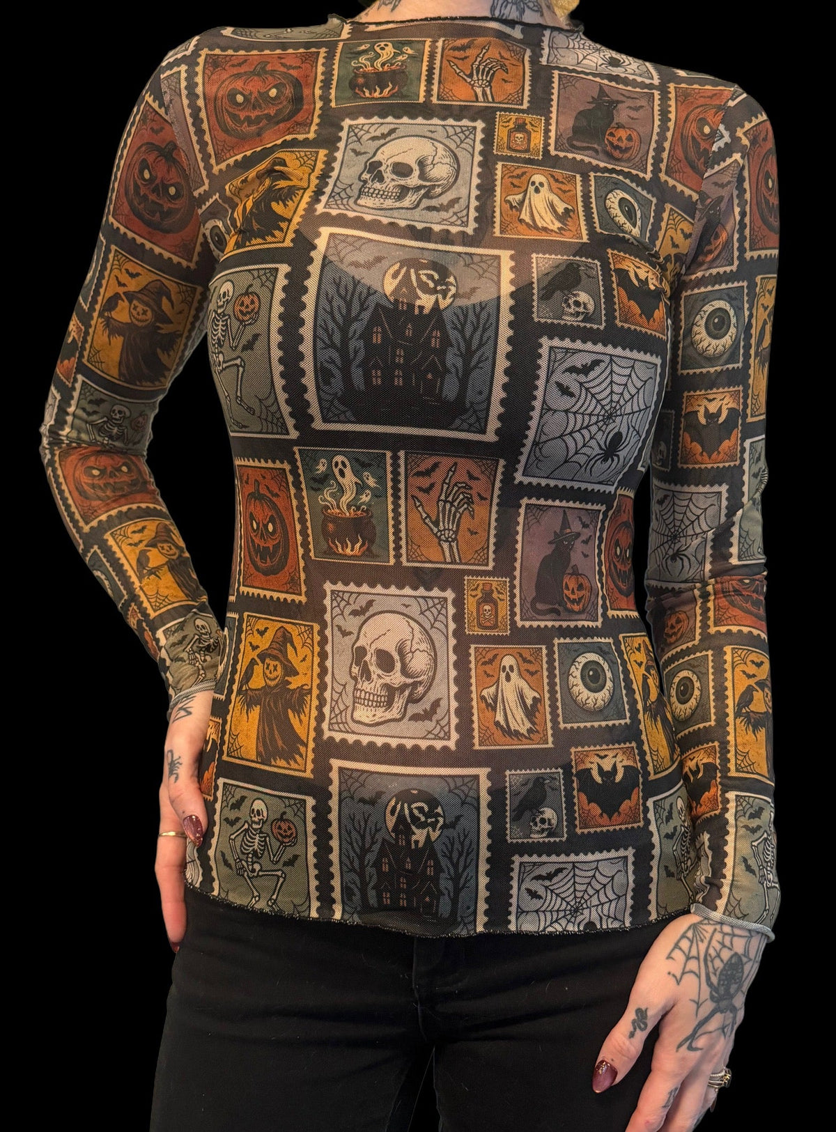 Sheer Mesh Top - Halloween Stamps