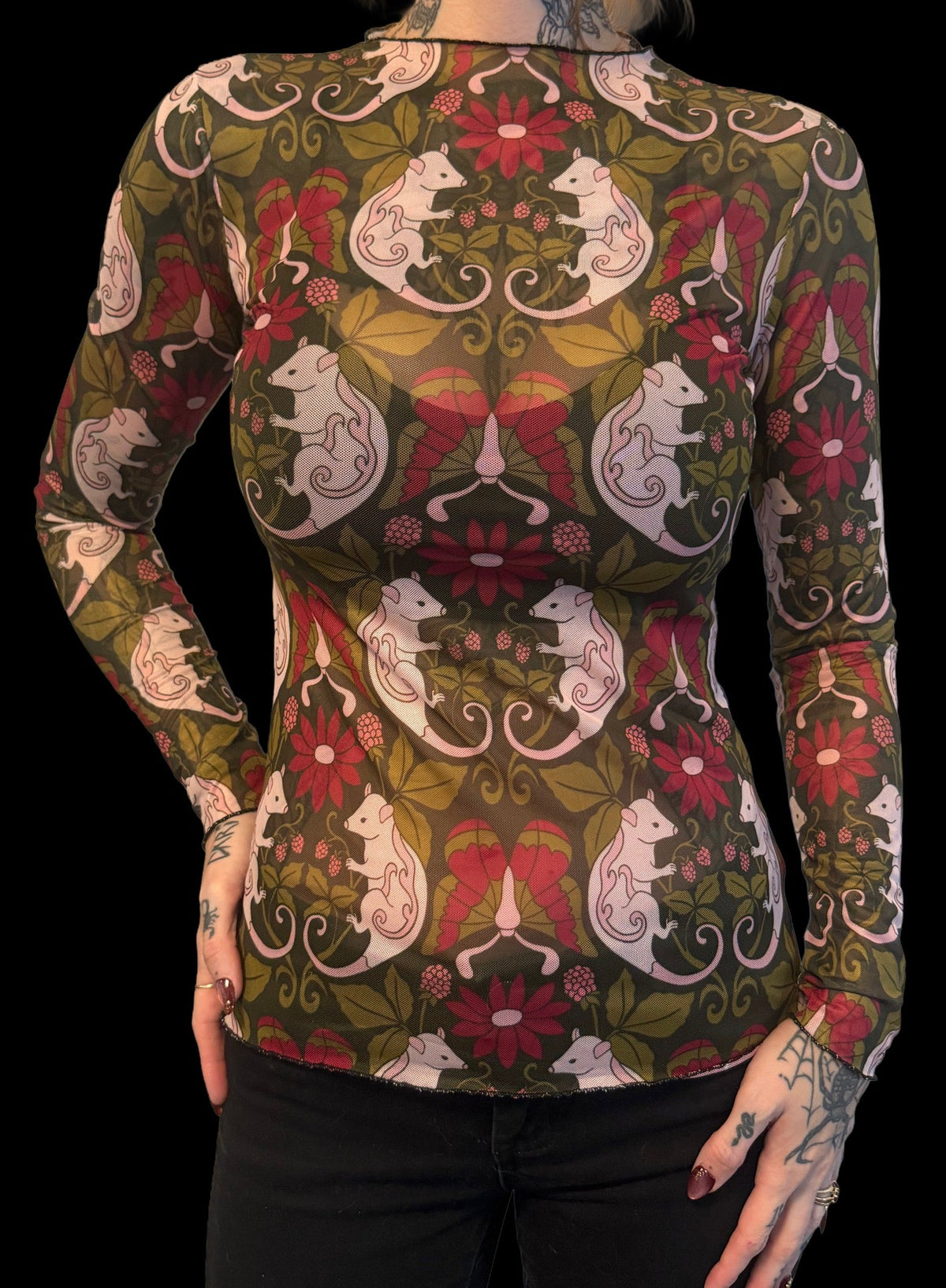 Sheer Mesh Top - Floral Possum