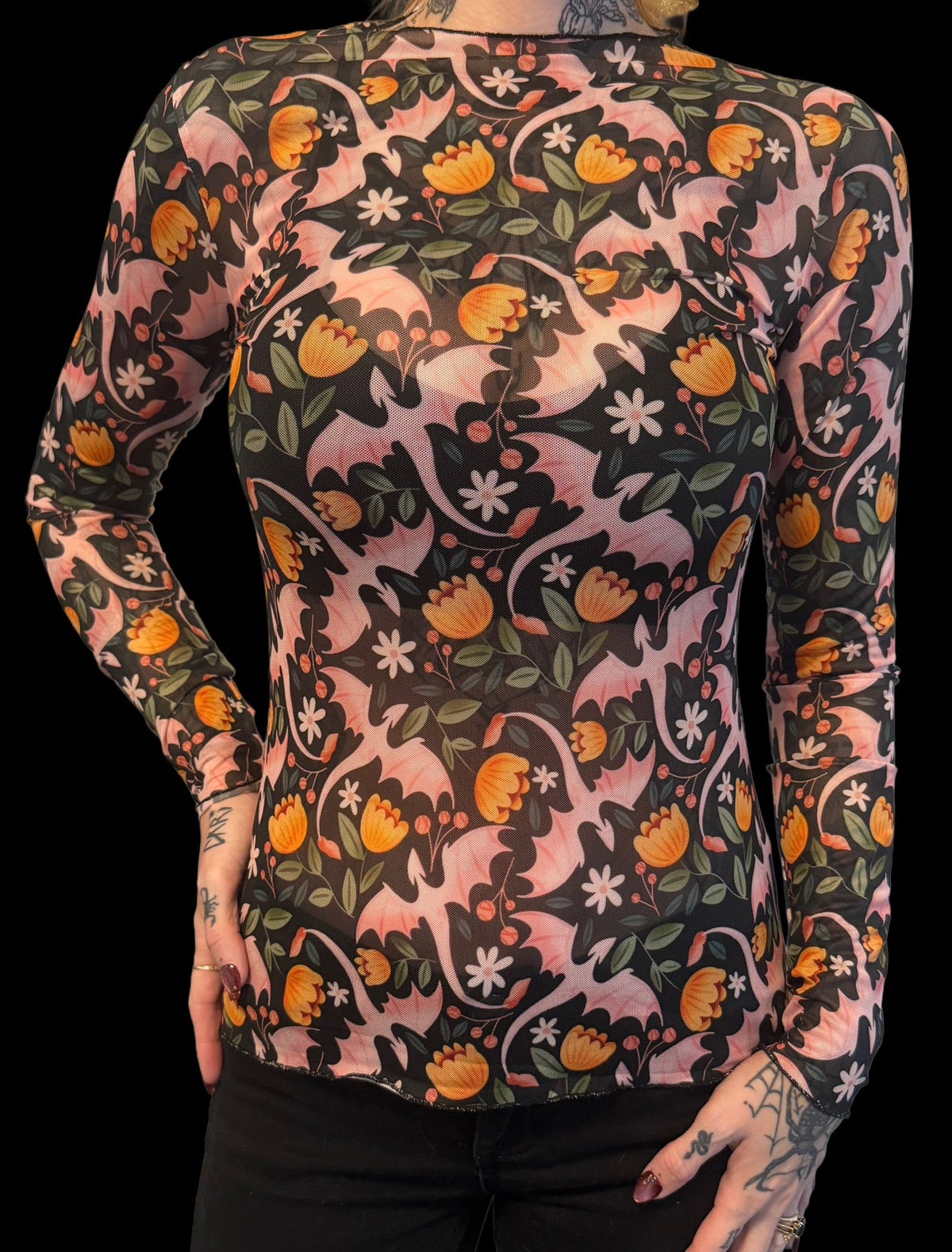 Sheer Mesh Top - Floral Dragons