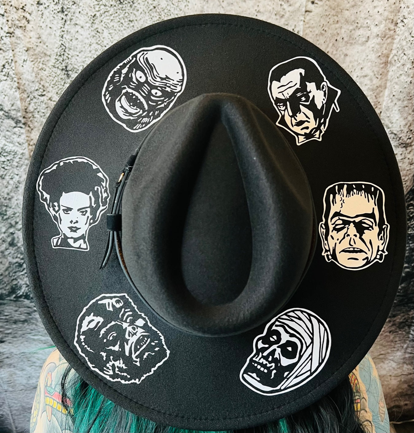Vegan Felt Wide Brim Hat - XL Brim - "Monsters"