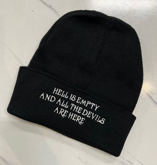 Vegan Beanie - Hell is empty and all the devils are here - READY TO SHIP