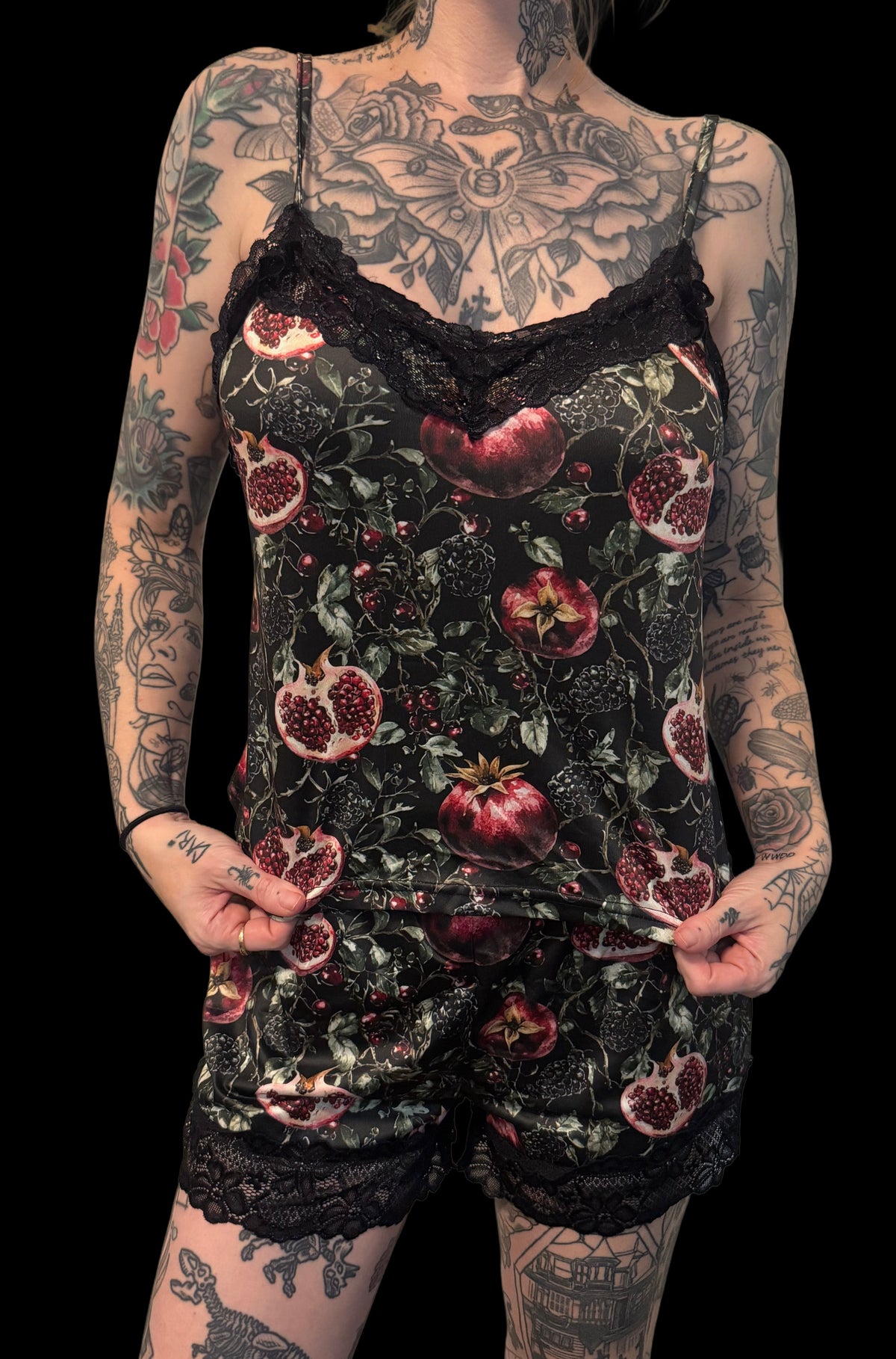 Lace Cami Pajama 2 piece Set - Pomegranates