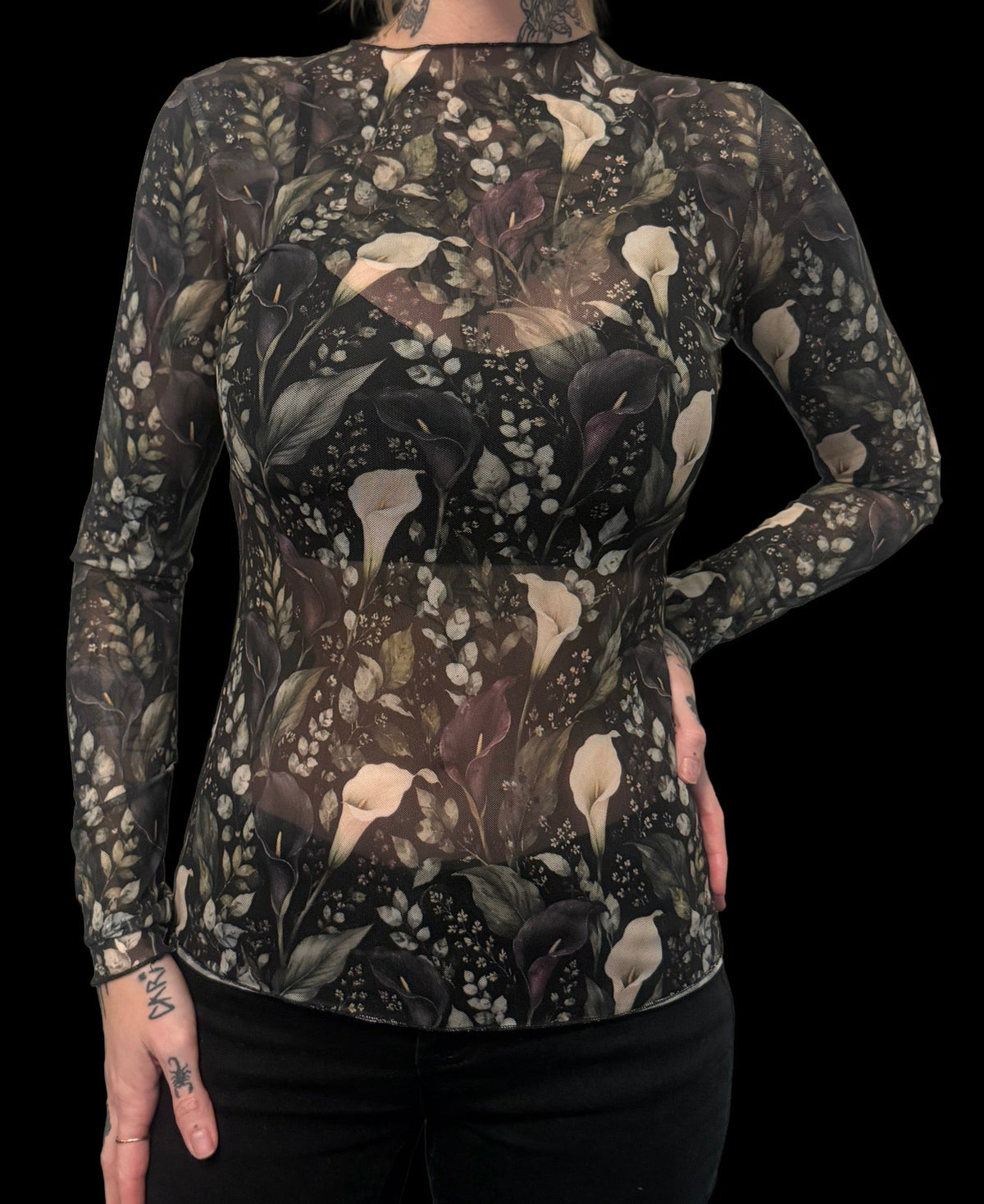 Sheer Mesh Top - Calla Lillies