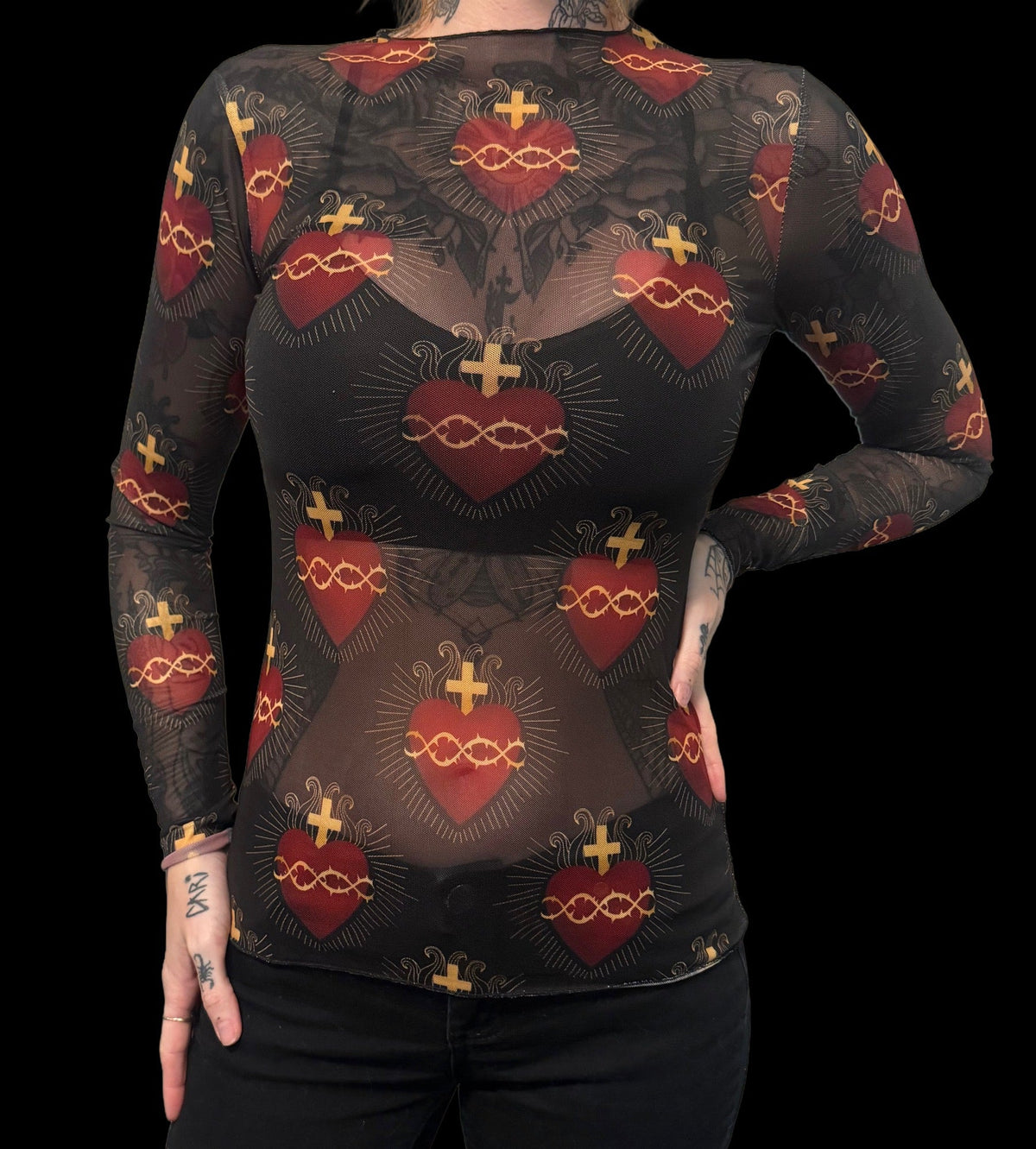 Sheer Mesh Top - Sacred Hearts