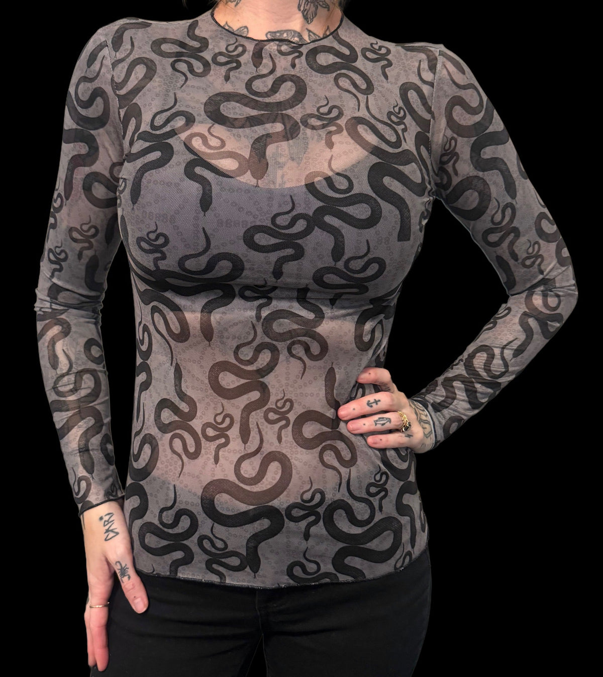 Sheer Mesh Top - Black Snakes