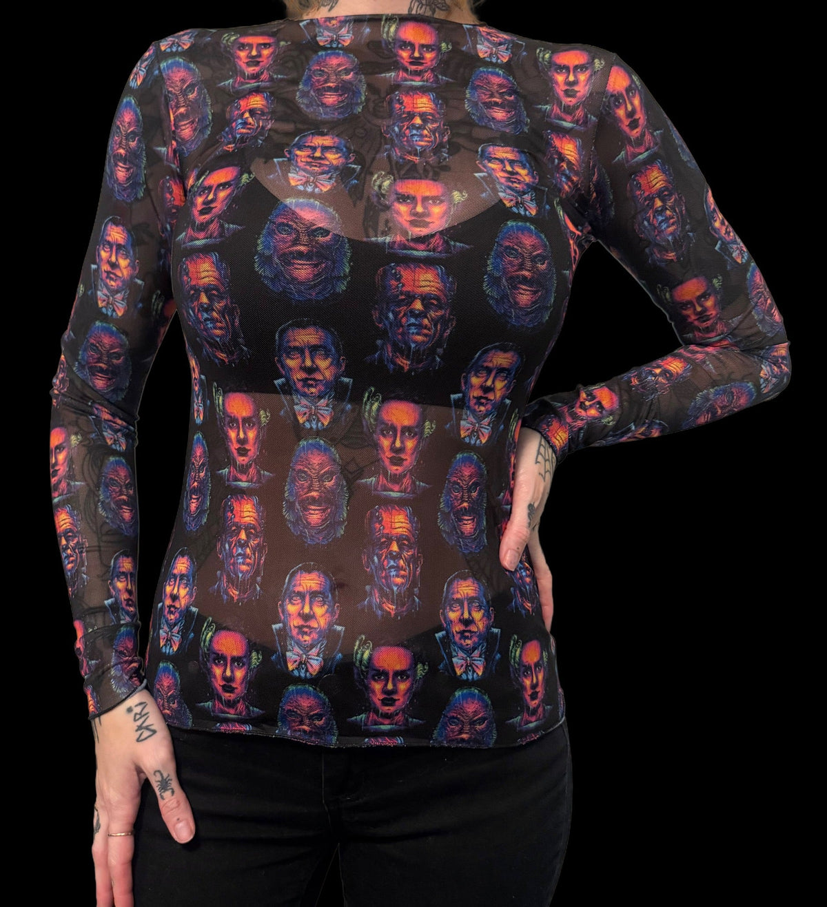 Sheer Mesh Top - Neon Monsters