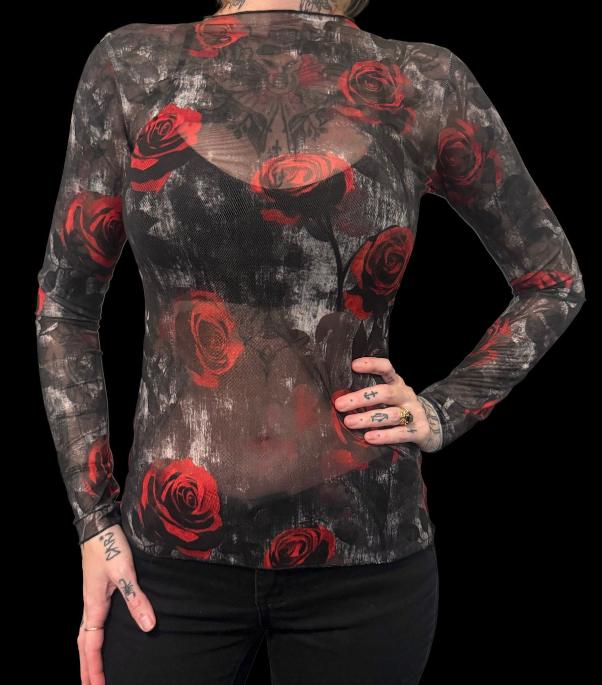 Sheer Mesh Top - Grunge Roses